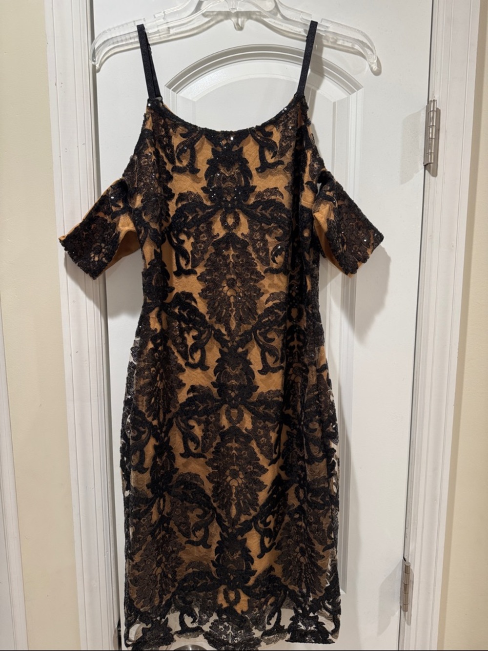VENUS Black Lace Overlay Dress on Tan